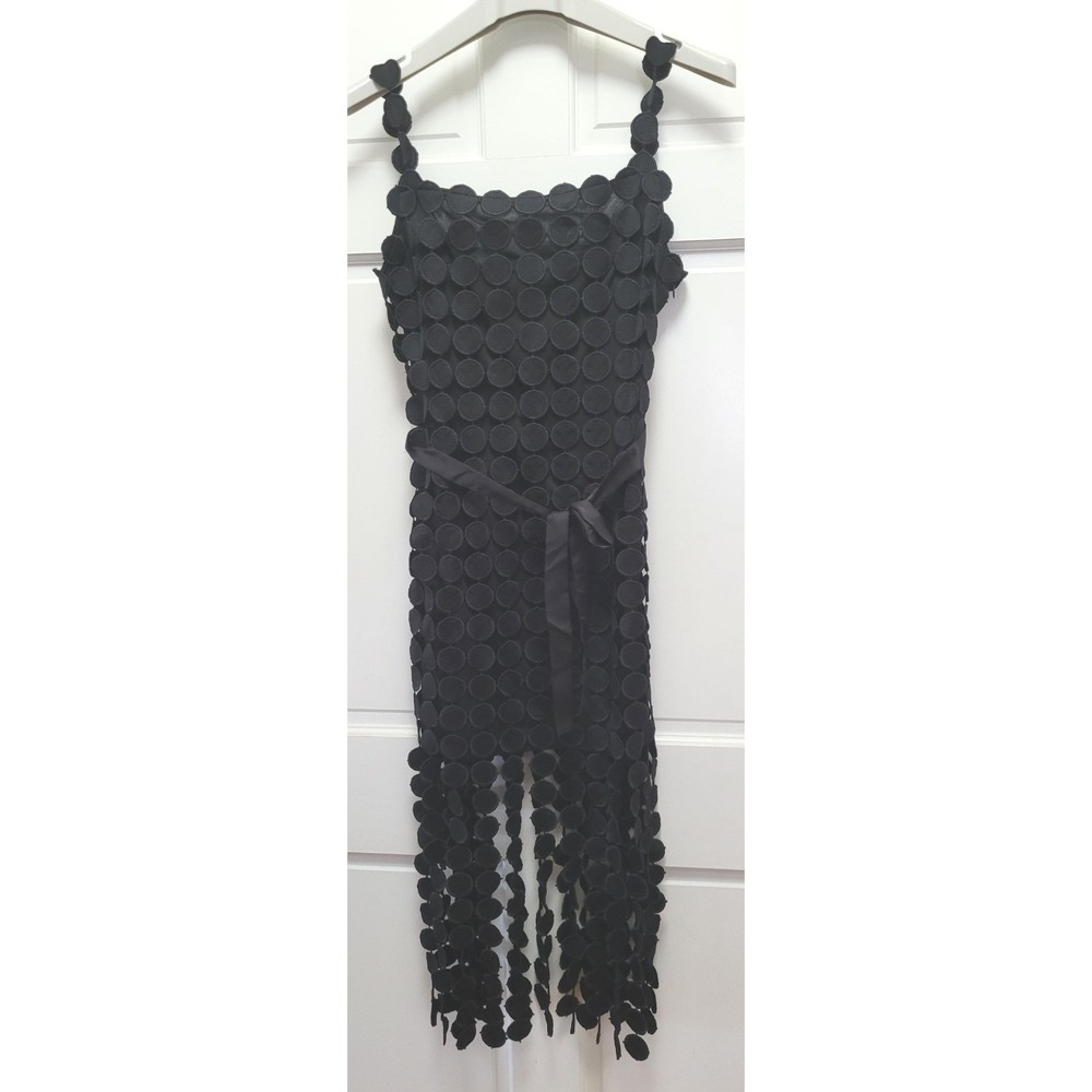 Talulah Women's Square Neck Spaghetti Strap Round Motif Fringe Dress - Black - S